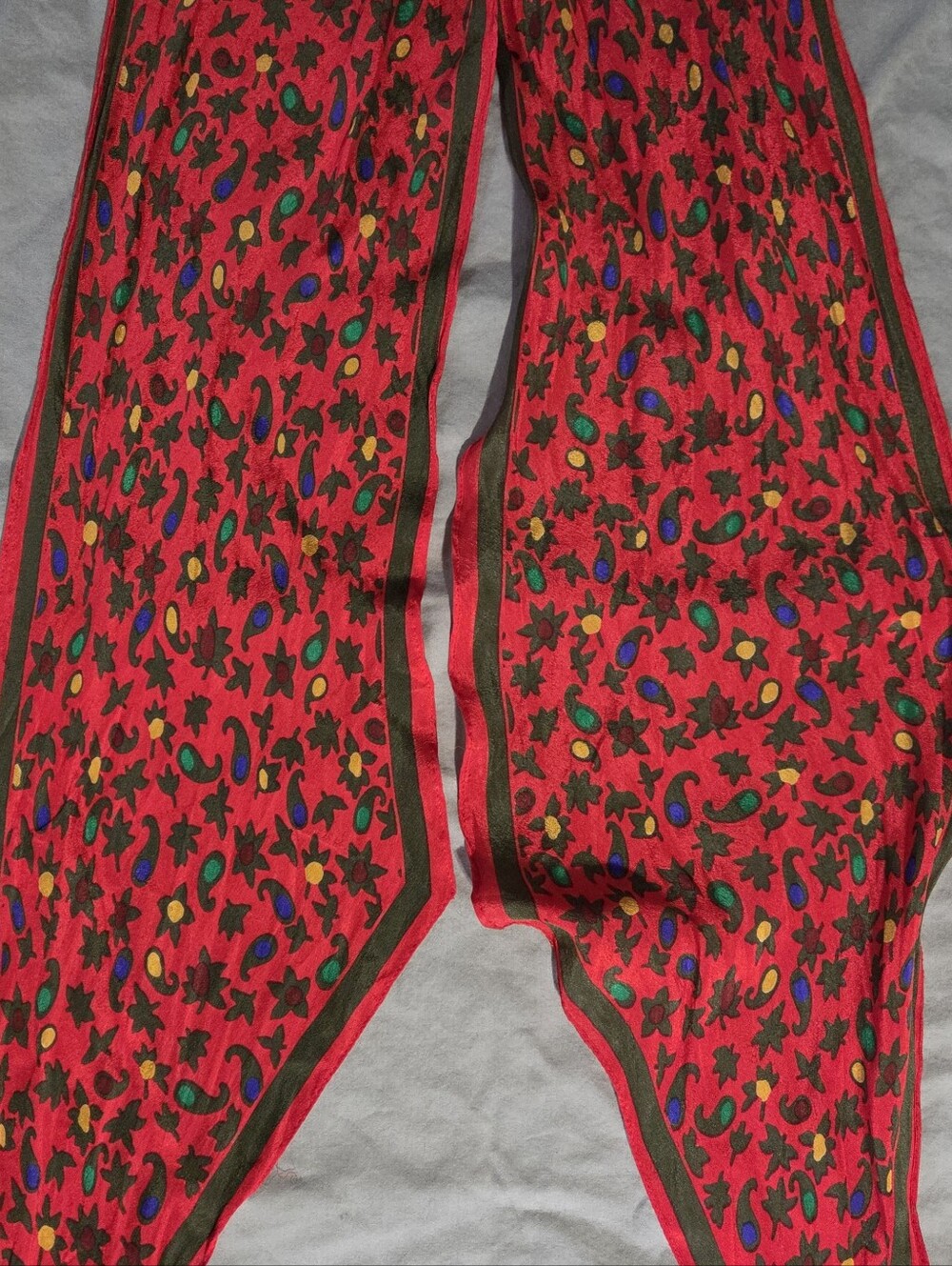 Albert Nipon Red Floral Paisley Wide Leg Pants